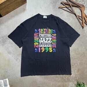 Vintage 90s Jazz Festival Art Tee Mens XL Black Colorful Music Montreal Shirt
